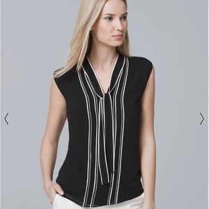 White House Black Market Contrast Piping Black Top Blouse Size 2